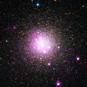Using Chandra and several other telescopes, researchers have found evidence that a white dwarf star - the dense core of a star like the Sun that has run out of nuclear fuel - may have ripped apart a planet as it came too close. This composite image provides one of the clues: Chandra shows that the X-rays (pink) are not coming from the cluster's center, as is evident when combined with visible light data from the Hubble Space Telescope (red, green, and blue). Instead, the details of the combined datasets point to a possible tidal disruption where one astronomical object destroys another through powerful gravitational forces.